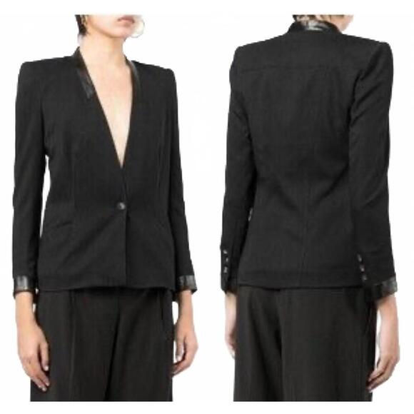 Helmut Lang Silk Mix Blazer with Lamb Leather Trim EUC - Picture 2 of 12